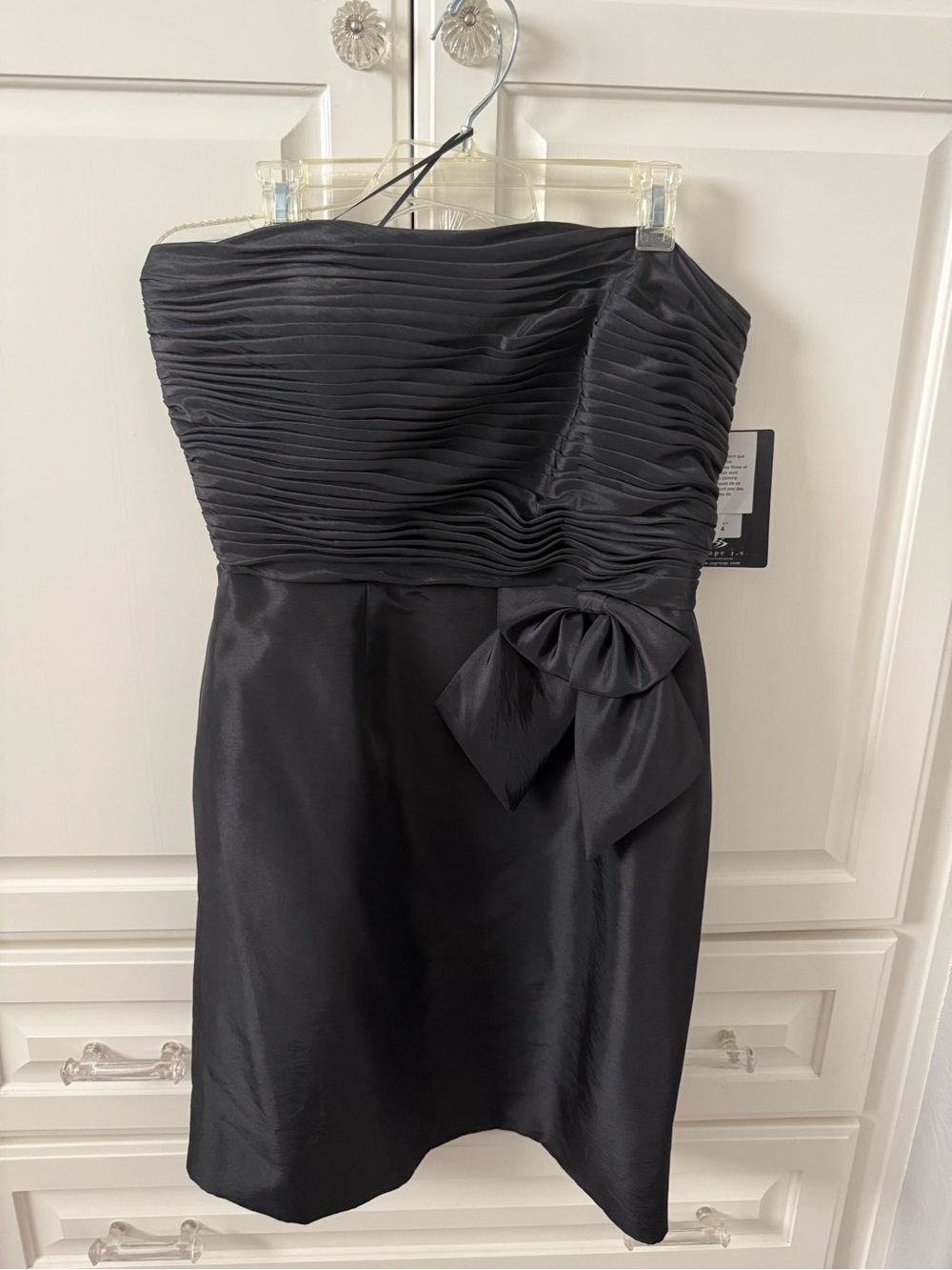 Strapless Black Ruched Cocktail Dress with Side Bow